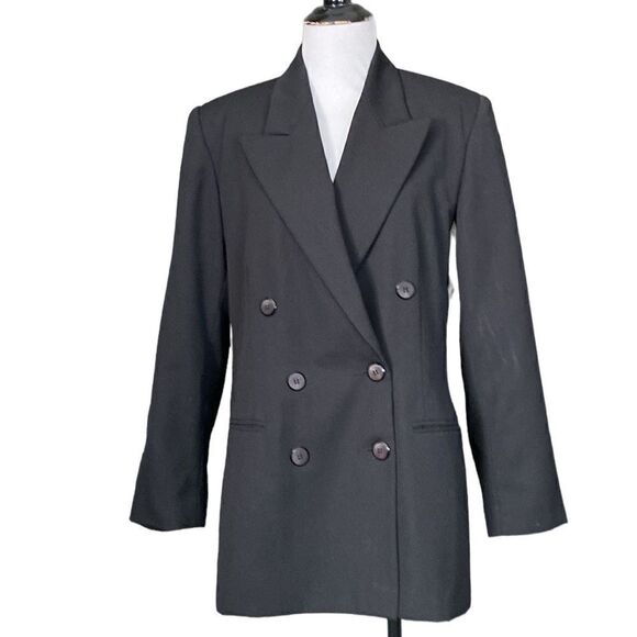 Vintage Jacqueline Ferrar Black Double Breasted Blazer Jacket Wool Blend - Picture 1 of 11